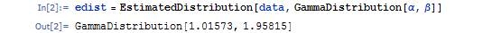 Mathematica의 분포 모수 추정 코드와 실행결과