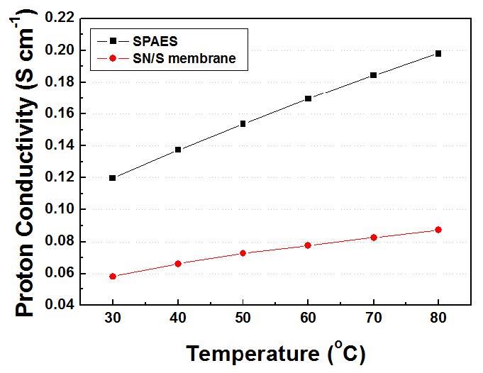 [그림 11] 수소이온전도성 다공성 지지체의 이온전도도 측정 결과