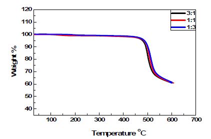 그림 11. Micropore를 갖는 poly(ethersulfone) 공중합체의 TGA 분석결과