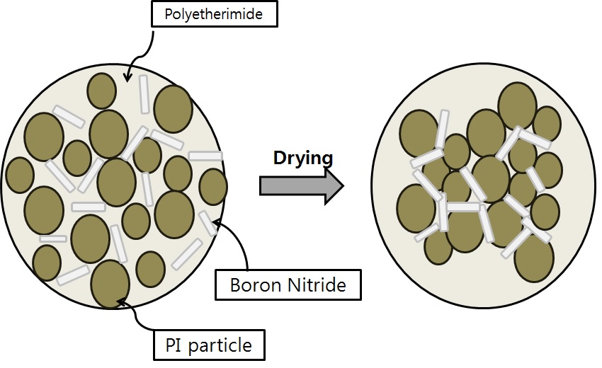 그림 19. 폴리이미드/Boron Nitride 열전도성 복합재료의 모식도