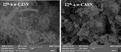 암열법 기반 CaAlSiN3 질화물 형광체의 정제전/후 SEM 이미지