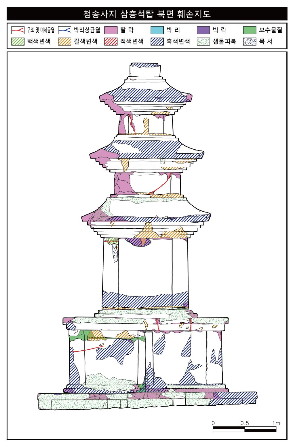 청송사지 삼층석탑 북면 훼손지도.