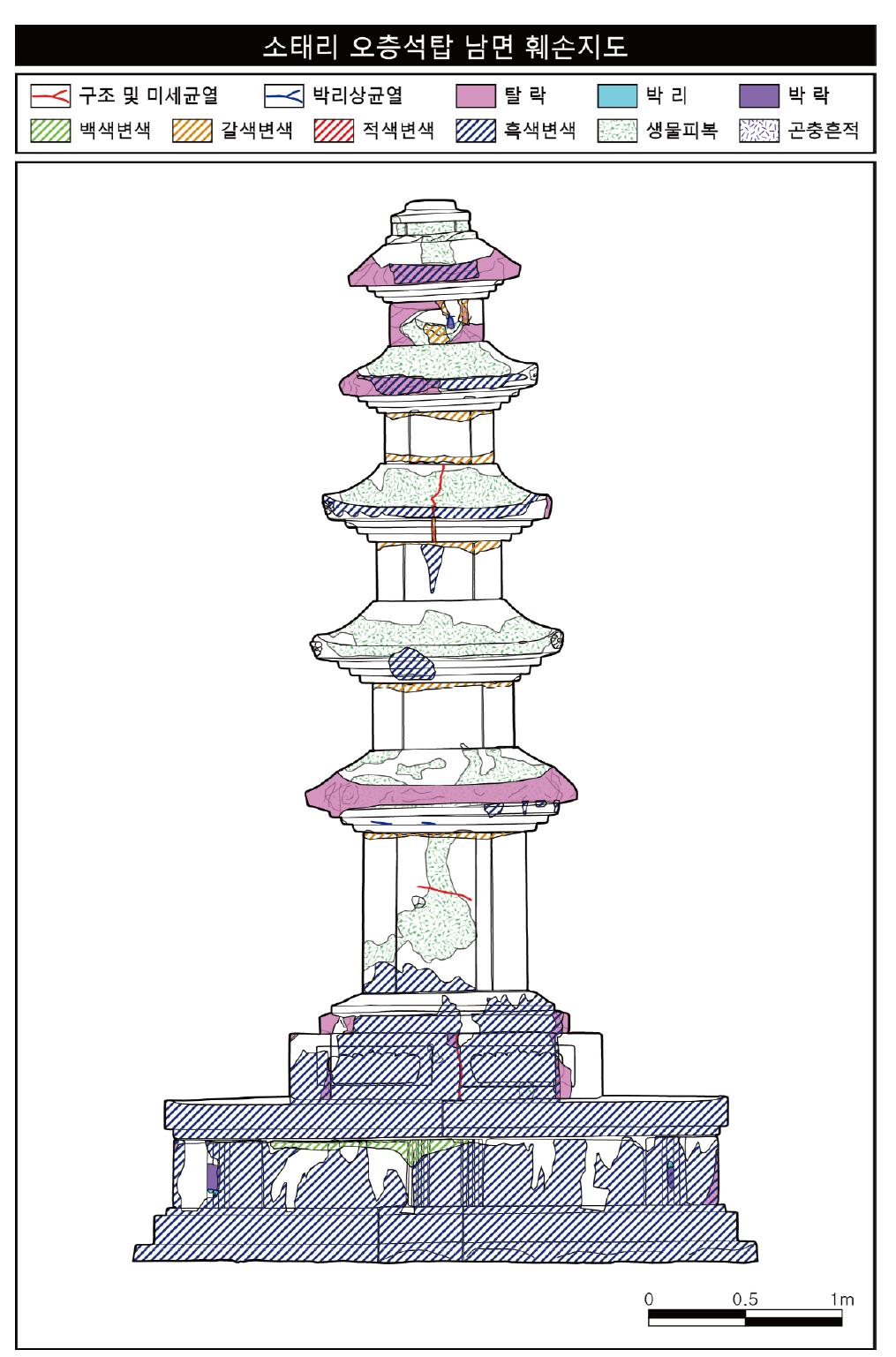 소태리 오층석탑 남면 훼손지도.