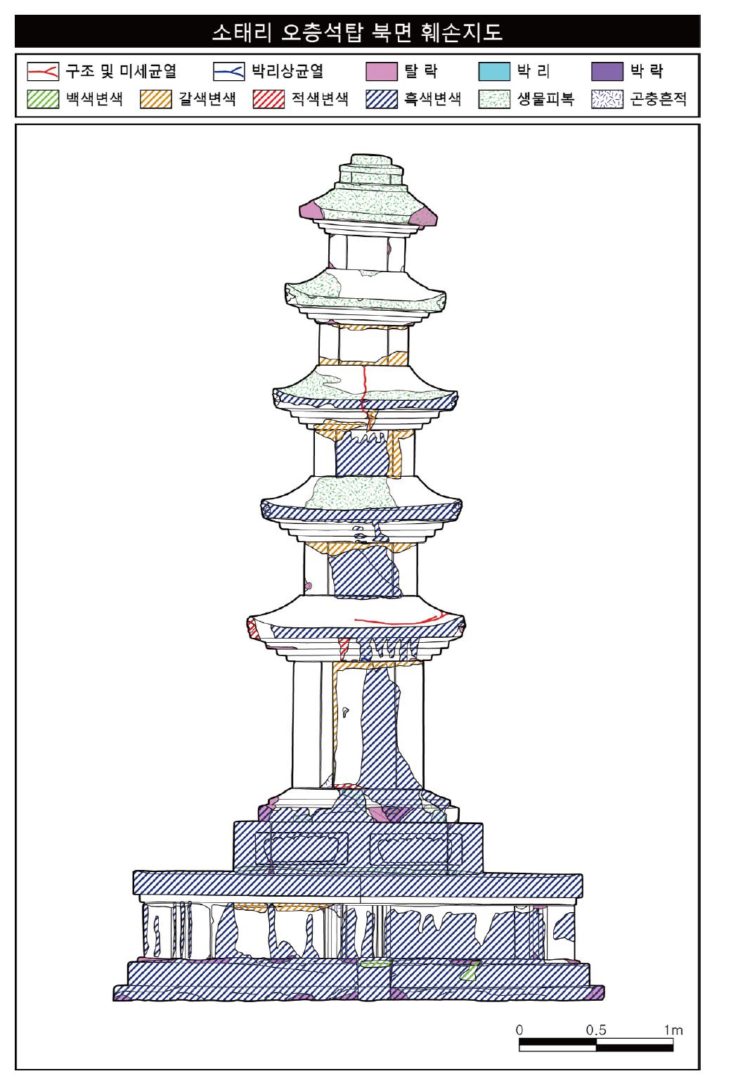 소태리 오층석탑 북면 훼손지도.