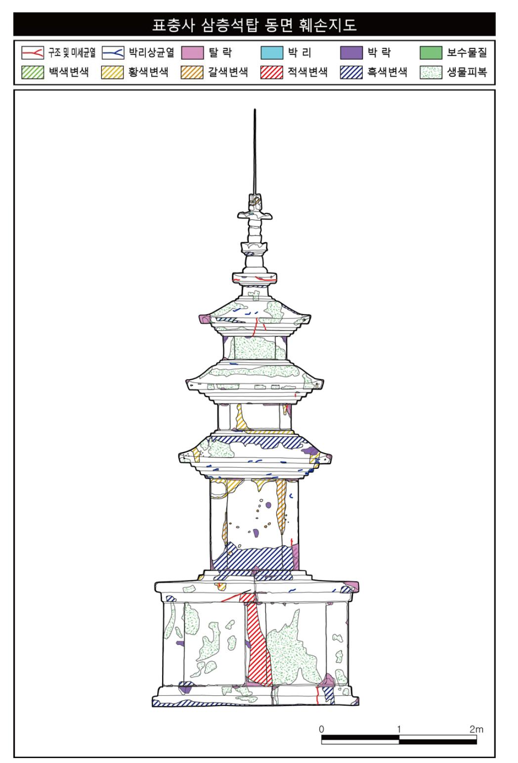 표충사 삼층석탑 동면 훼손지도.