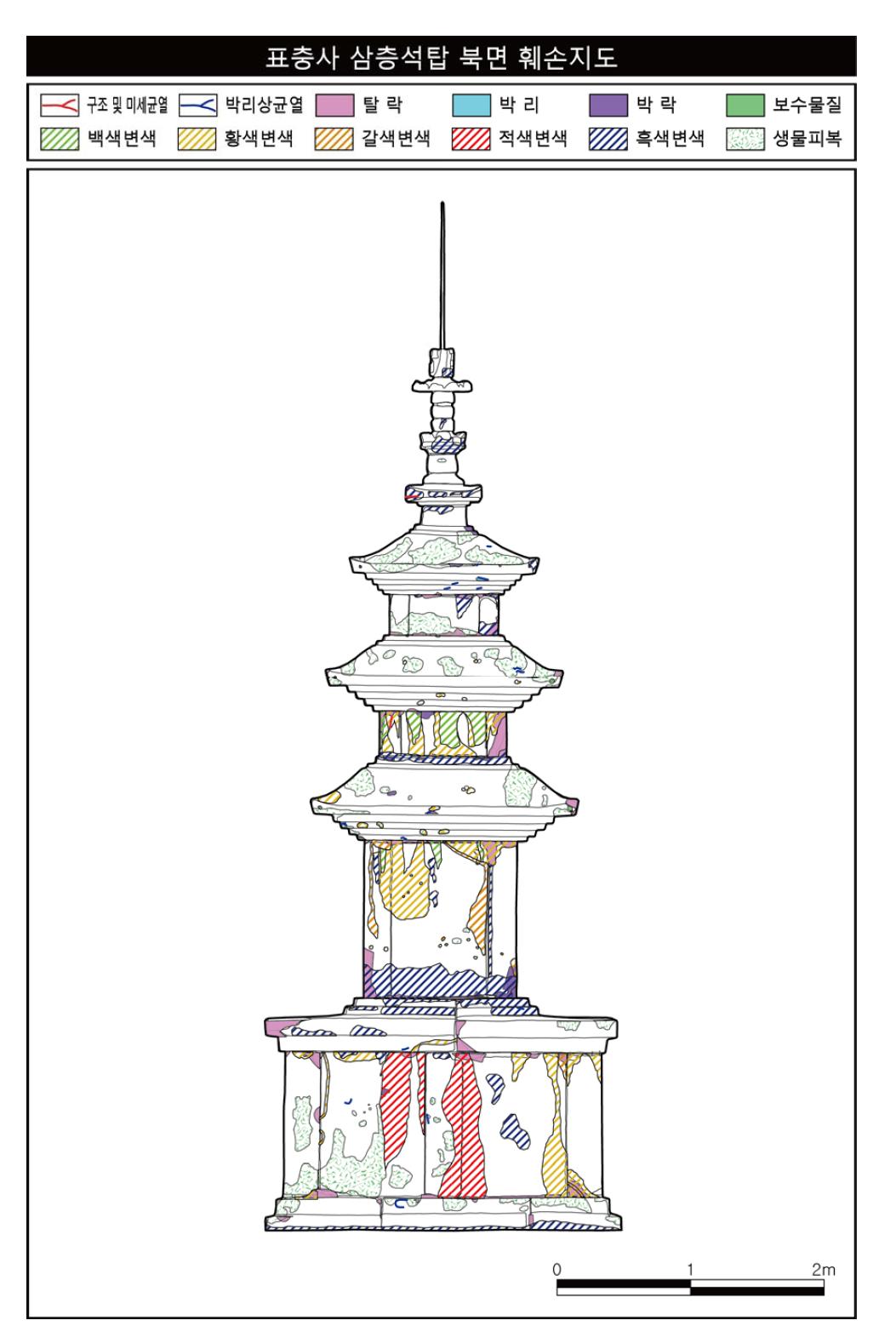 표충사 삼층석탑 북면 훼손지도.