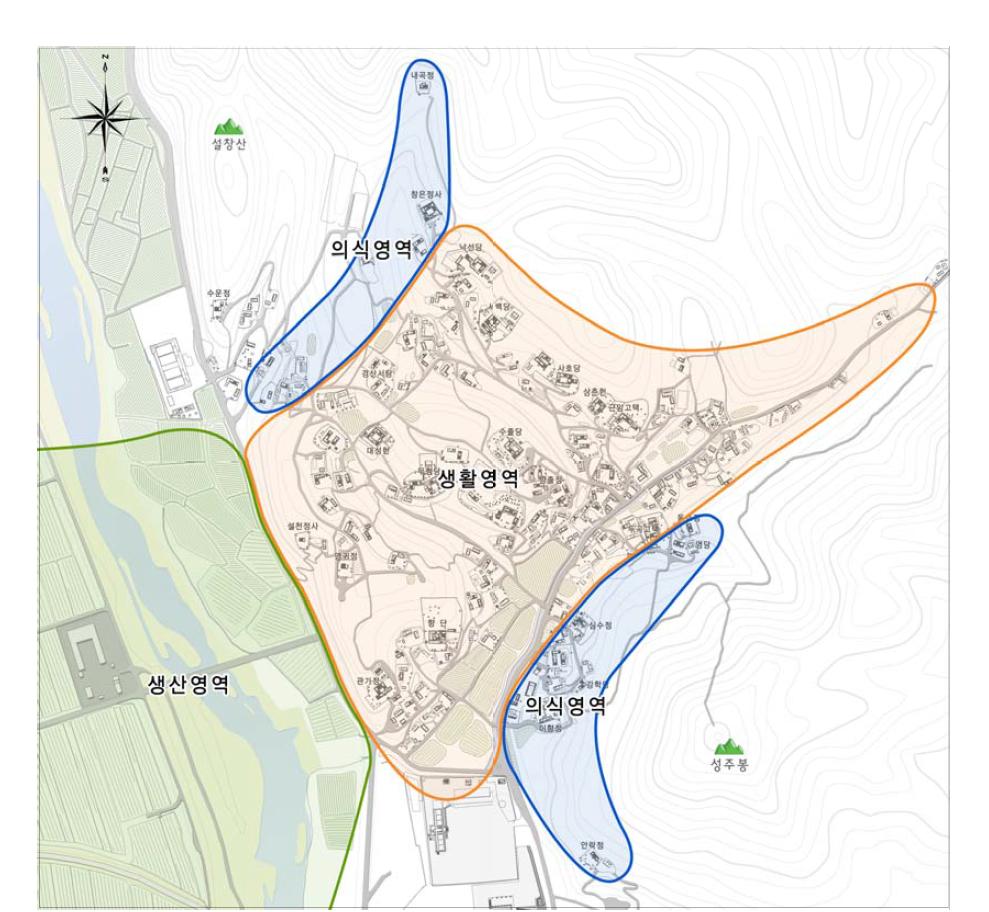 양동마을의 영역도(boundary of Yangdong village)『양동마을 보존관리정비계획(2013)』