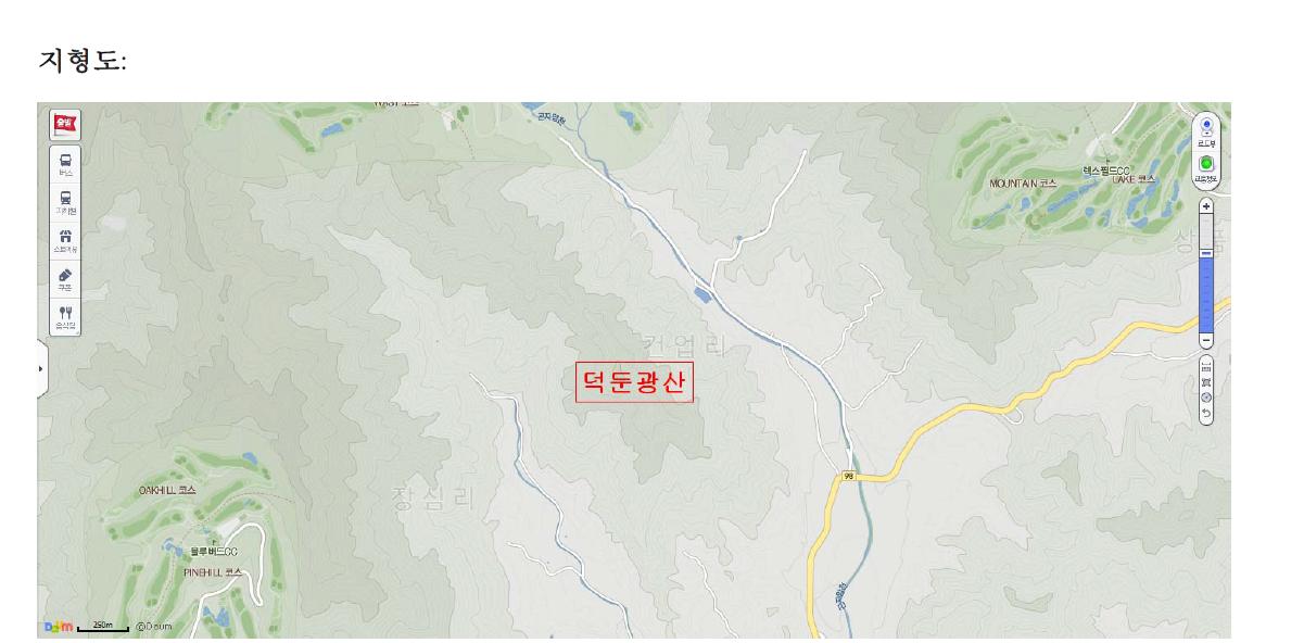 경기 포천시에 위치한 덕둔광산의 지형도