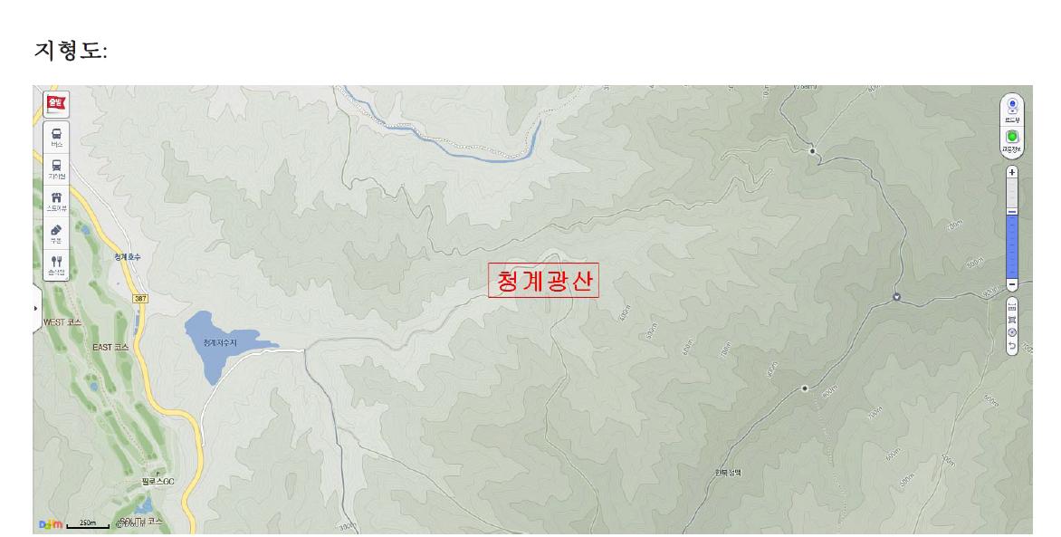 경기 광주시에 위치한 청계광산의 지형도