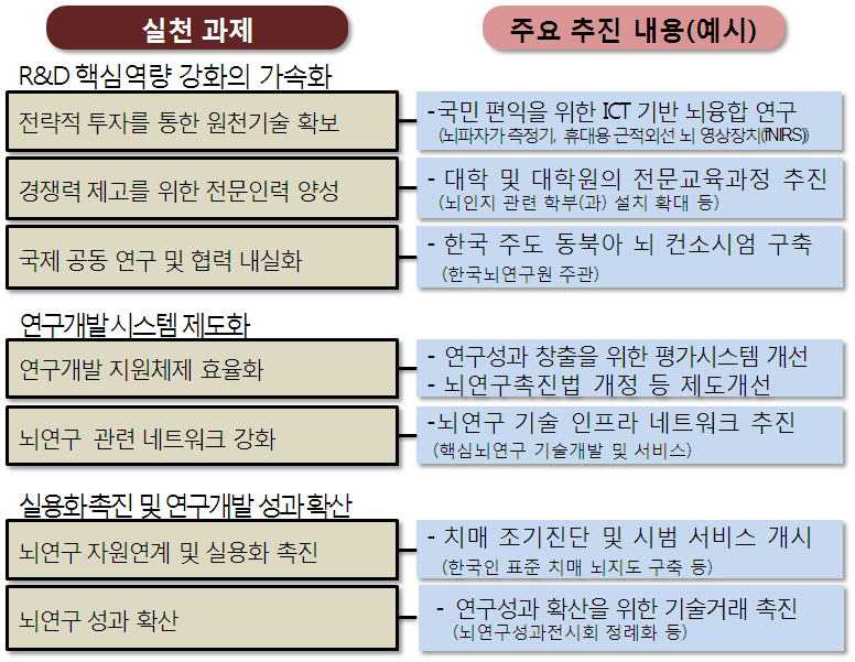 〔그림 2-5〕 제2차 뇌연구촉진기본계획의 실천과제별 주요내용