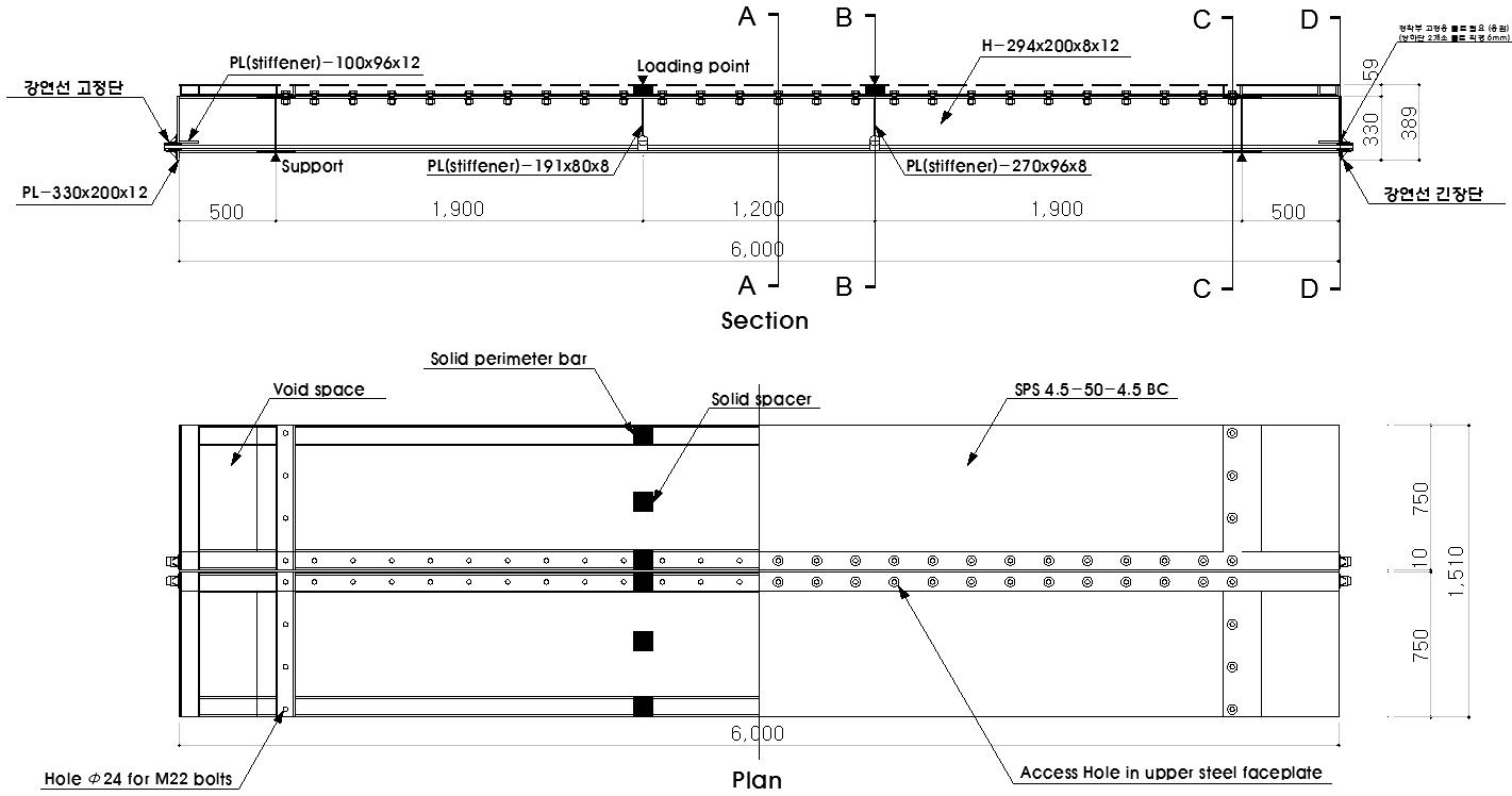 4L-T1 실험체 평면도 및 측면도