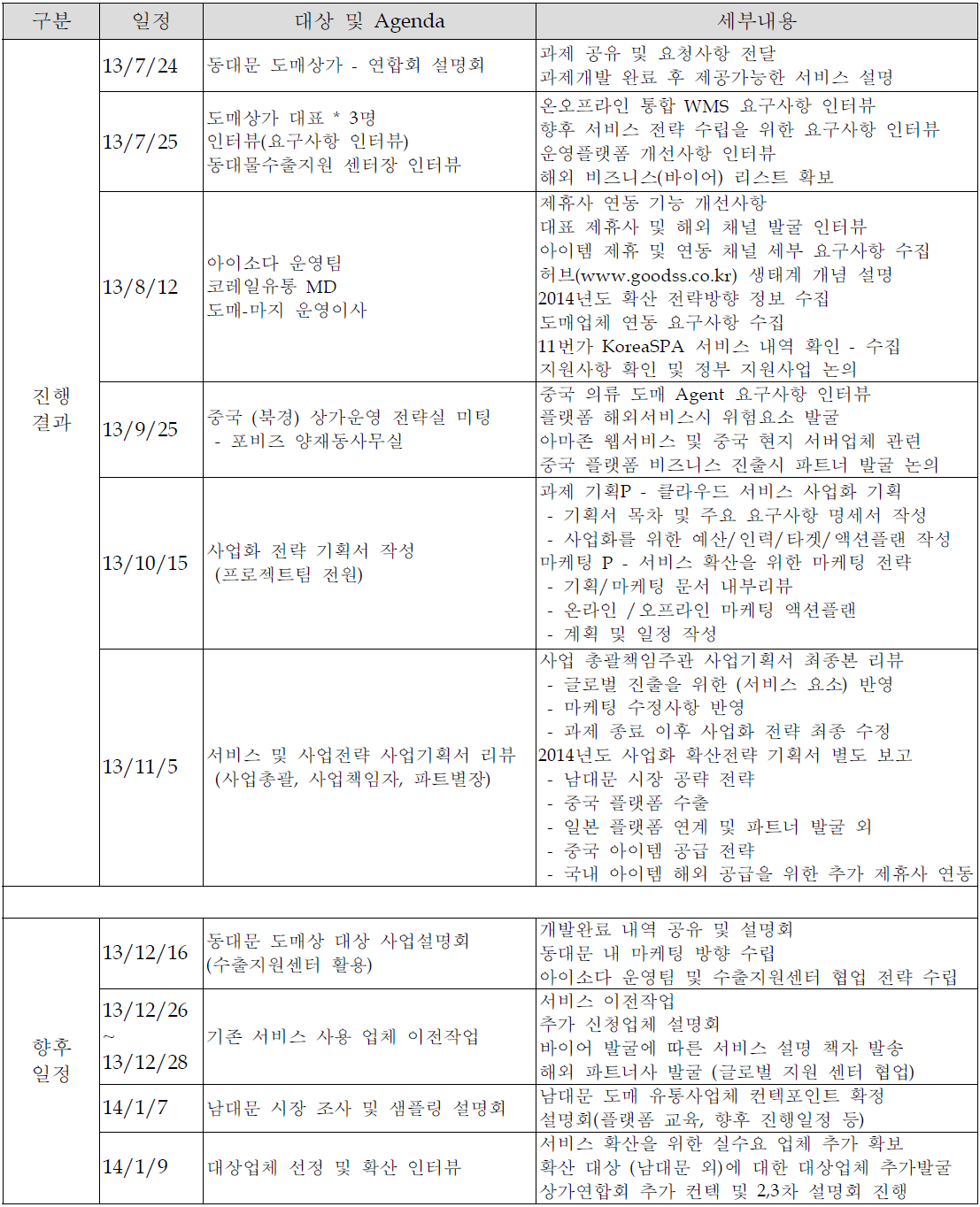 사업화 전략 추진일정