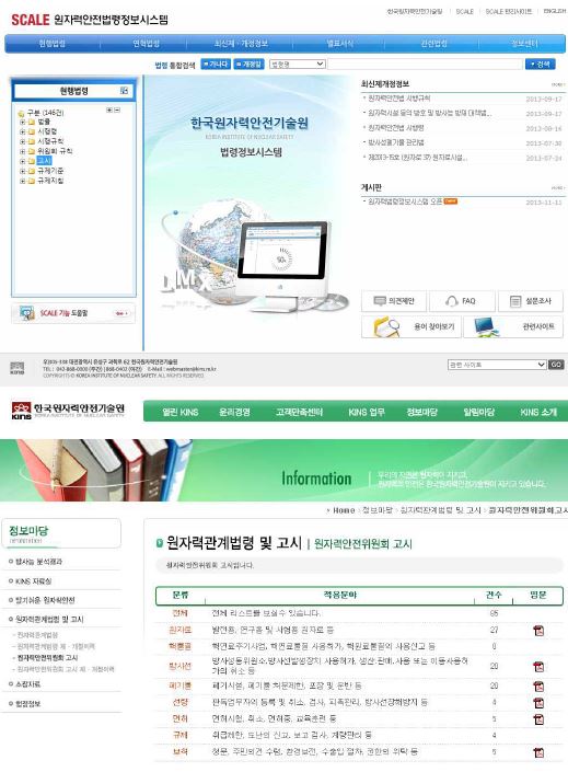 그림 3-3. 원자력안전법령정보시스템 (SCALE) 게시내용