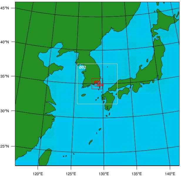 WRF model domains in this study
