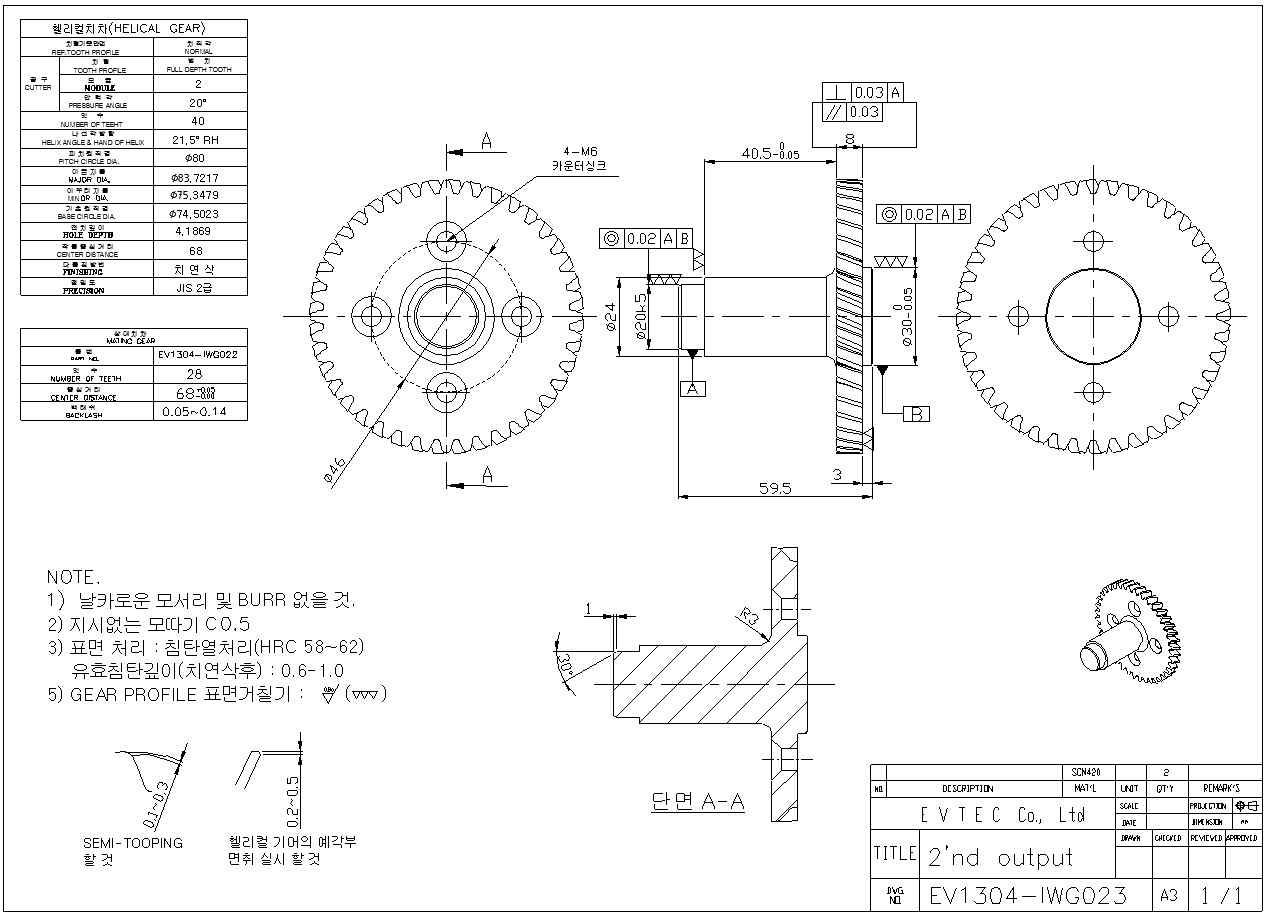 2단 Output 기어 2D 설계도면