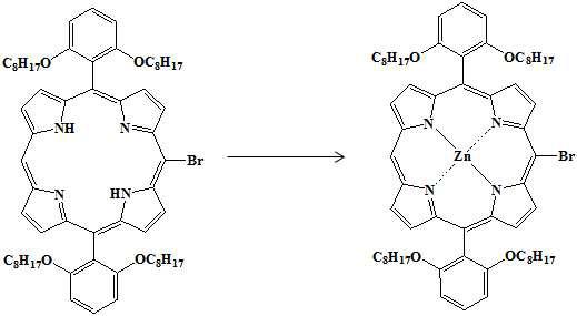 [5-Bromo-10,20-bis(2,6-dioctoxyphenyl)porphyrinato] zinc(II)의 합성 scheme