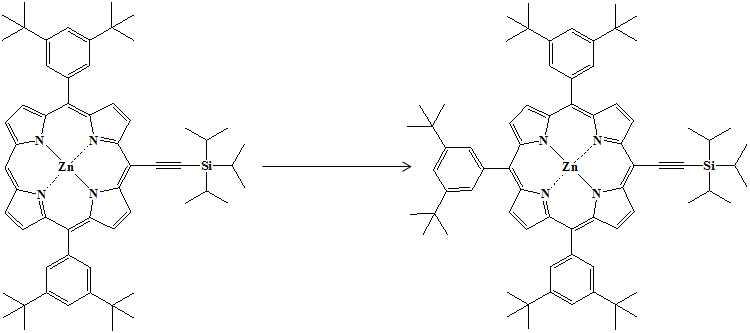 [5,10,15-tris(3,5-di-tert-butoxyphenyl)-20-(triisopropylsilyl)ethynyl-porphinato] zin c(II)의 합성 scheme