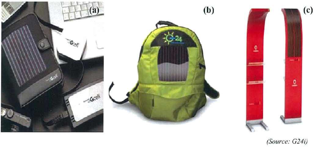 Notebook charger (a), Solar Backpacks (b), Mobile solar charfing station(c)