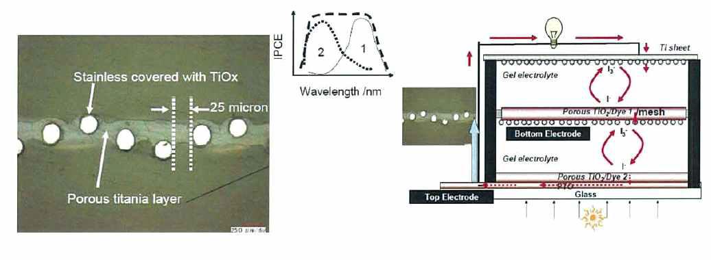 Tandem DSC consisting of floating mesh electrode sheet