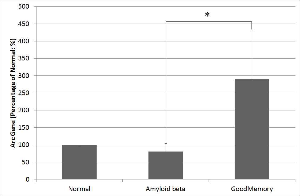 그림 4. 굿메모리 제품 처리에 따른 해마 부위에서의 Arc 유전자 발현량