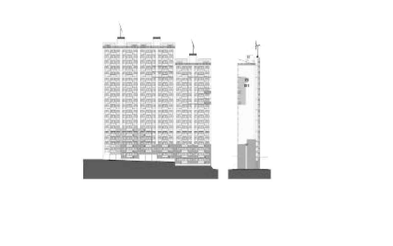 그림 1-2. 도시형 공동 주택 지상층 녹지지역에설치된 소형풍력발전시스템의입면도-1