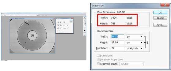 Adobe Photoshop으로 1024×768 해상도 검증 화면