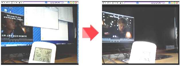 [그림 20] 실시간 절전기술의 실제 데모로 절전미적용(좌)와 절전 작용(우)