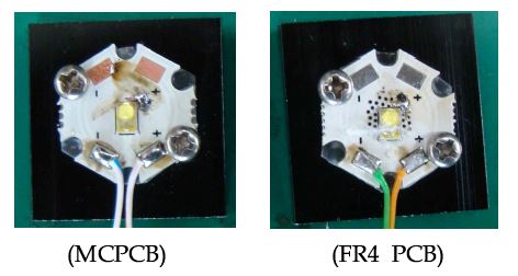 그림. LED 와 MCPCB, FR4 PCB의 실장 사진