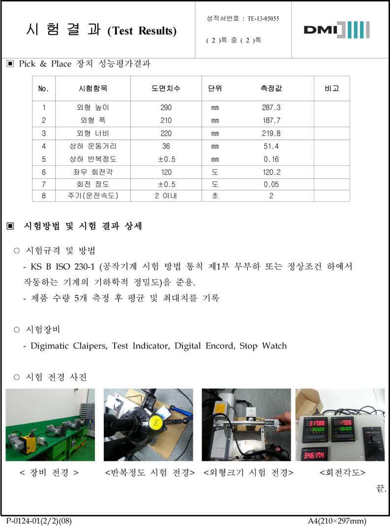 시험 성적서 및 시험결과