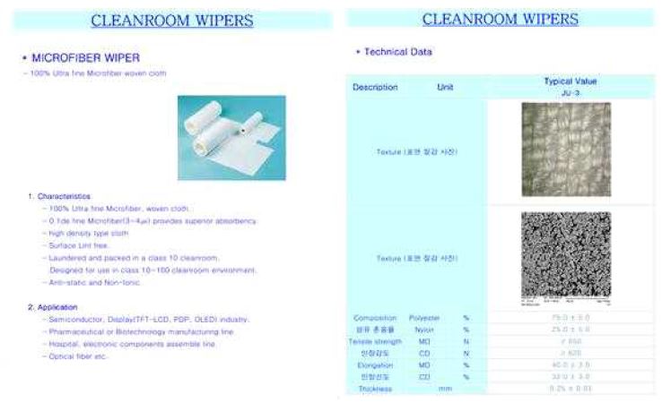 그림 7. define Micro fiber 사양 및 설명자료