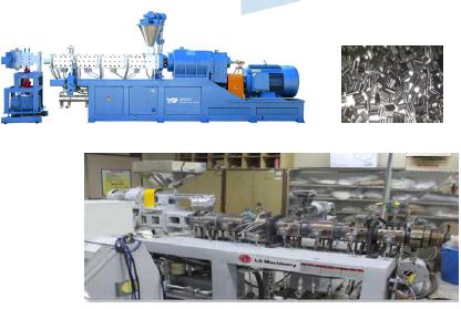 당사의 Buss co-kneader(상)금오공과대학교의 Intermeshing co-rotating twin screw extruder(하)