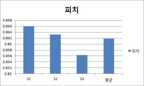 S형의 피치패턴으로 측정위치에 따라 약간의 미소 차이(0.01mm)가 있고, 평균치 0.862mm.