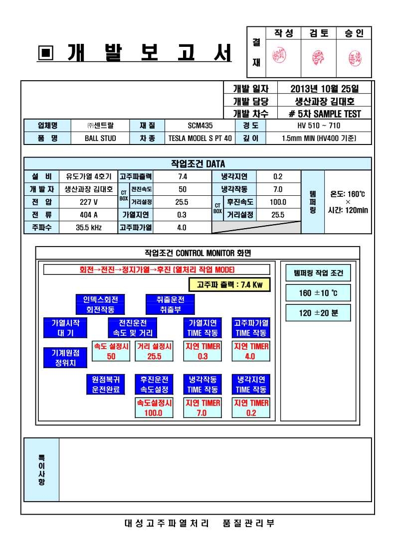 5차 TEST, 작업조건 DATA