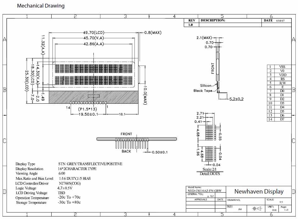 LCD Display mechanical drawing