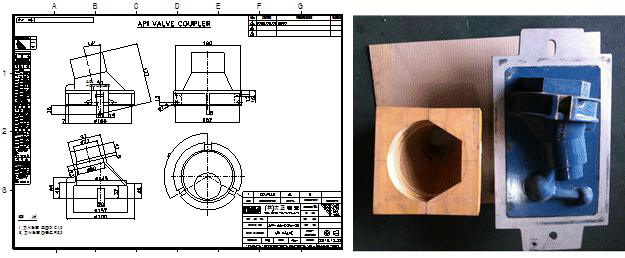 그림 104. 개발 API Coupler 바디 금형(주조) 도면 및 금형