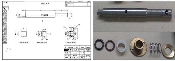 그림 118. 개발 API 밸브 축부 부품 가공도면 및 제품사진