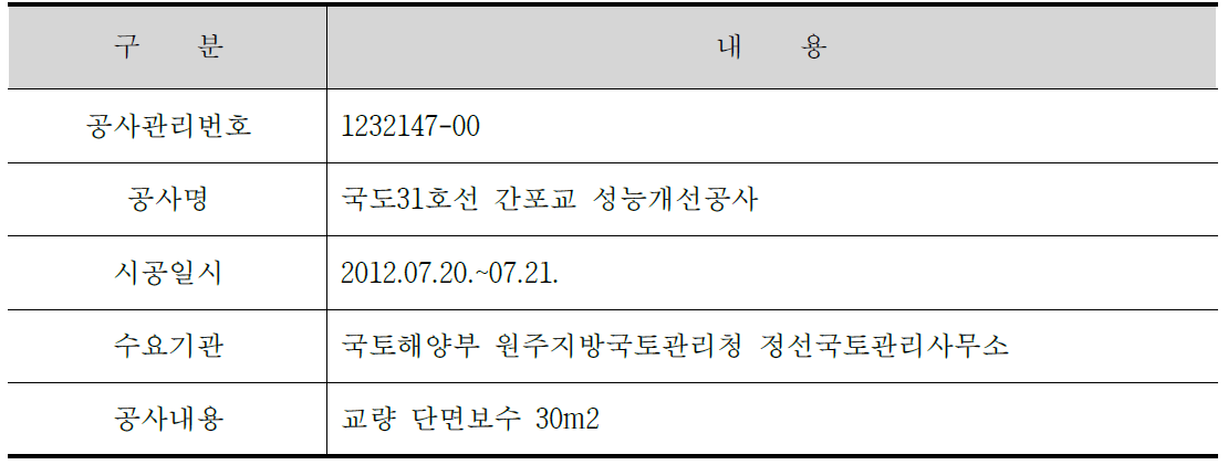 적용 현장 개요