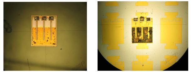 그림. 접착파괴 실험 이후 칩의 표면과 기판의 표면 사진.