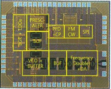 제작된 FMCW 77GHz radar TX chip 사진