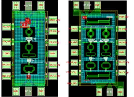 2-stage cascode PA 및 2-pair balanced PA 레이아웃