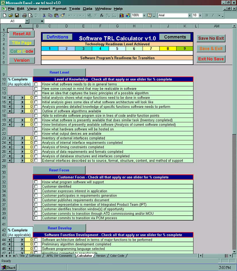 소프트웨어 TRL Calulator V1.0의 스크린 이미지