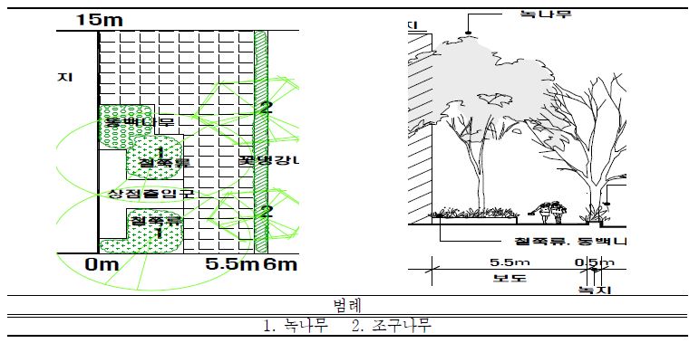 일본 고베시(神戶市) 포트아일랜드(조사구 7) 녹나무 가로수 수관평면도 및 입면도