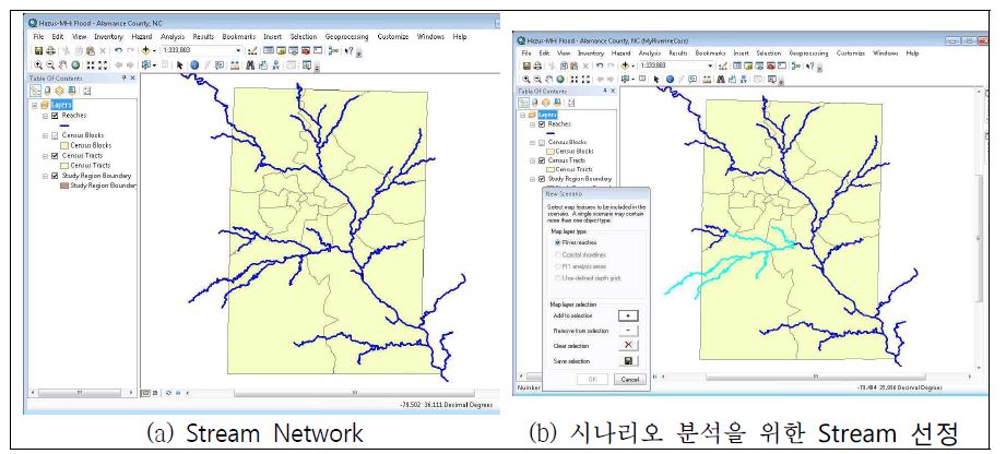 그림 4.10 하천망 분석과 하천의 선정