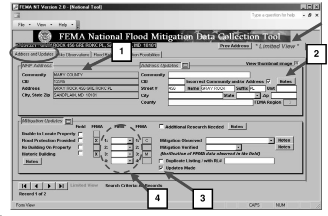 그림 2.1 주소 및 정보 업데이트 탭(NT, FEMA)