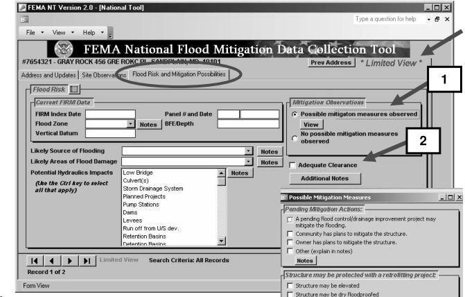 그림 2.3 홍수 위험 및 완화 가능성 탭(NT, FEMA)