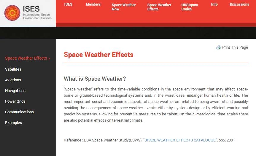 그림 50 Space Weather Effects 페이지 첫 화면