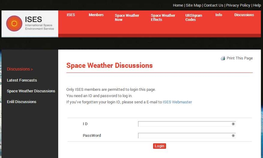 그림 61 Discussions - Space Weather Discusssions 로그인 페이지