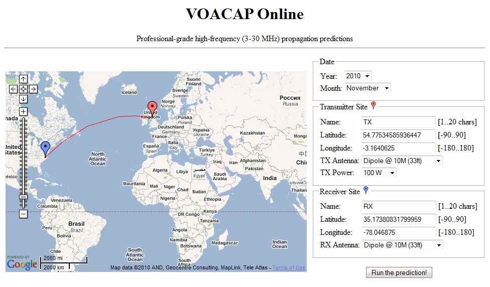그림 3.31 인터넷을 통한 개별 사용자용 VOACAP 서비스 화면