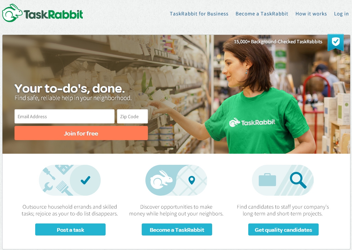 태스크래빗(TaskRabbit) 홈페이지