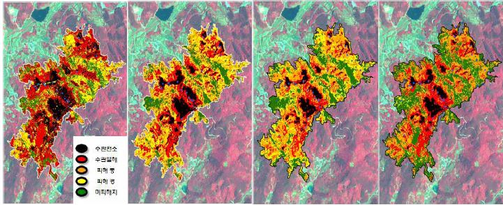 NDVI 등의 분석에 의한 울진산불 피해지 강도변화